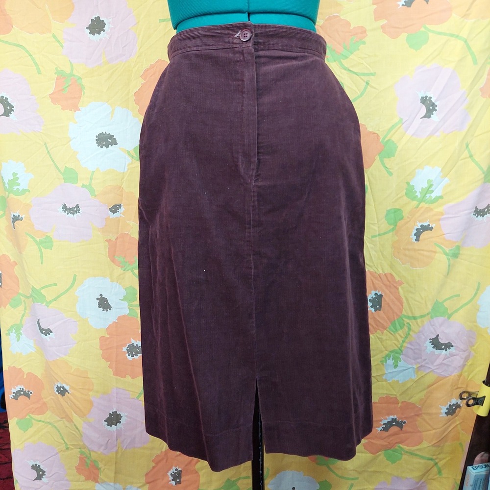 Vintage 70s Wrangler Brown Corduroy Midi Skirt High Waist XS Made in USA